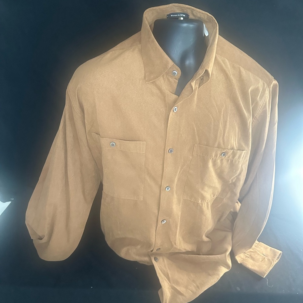 Tan Button-Up Shirt-Minos-size L-#346